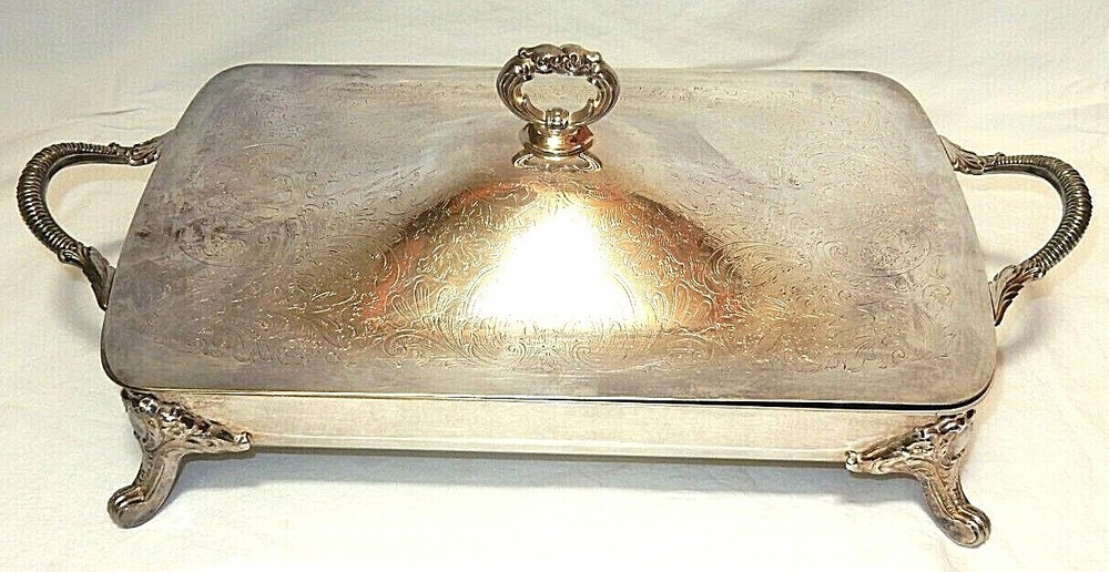 TOWLE RECTANGULAR SILVER PLATED FOOTED ELECTRIC CHAFING DISH (NO GLASS INSERT)