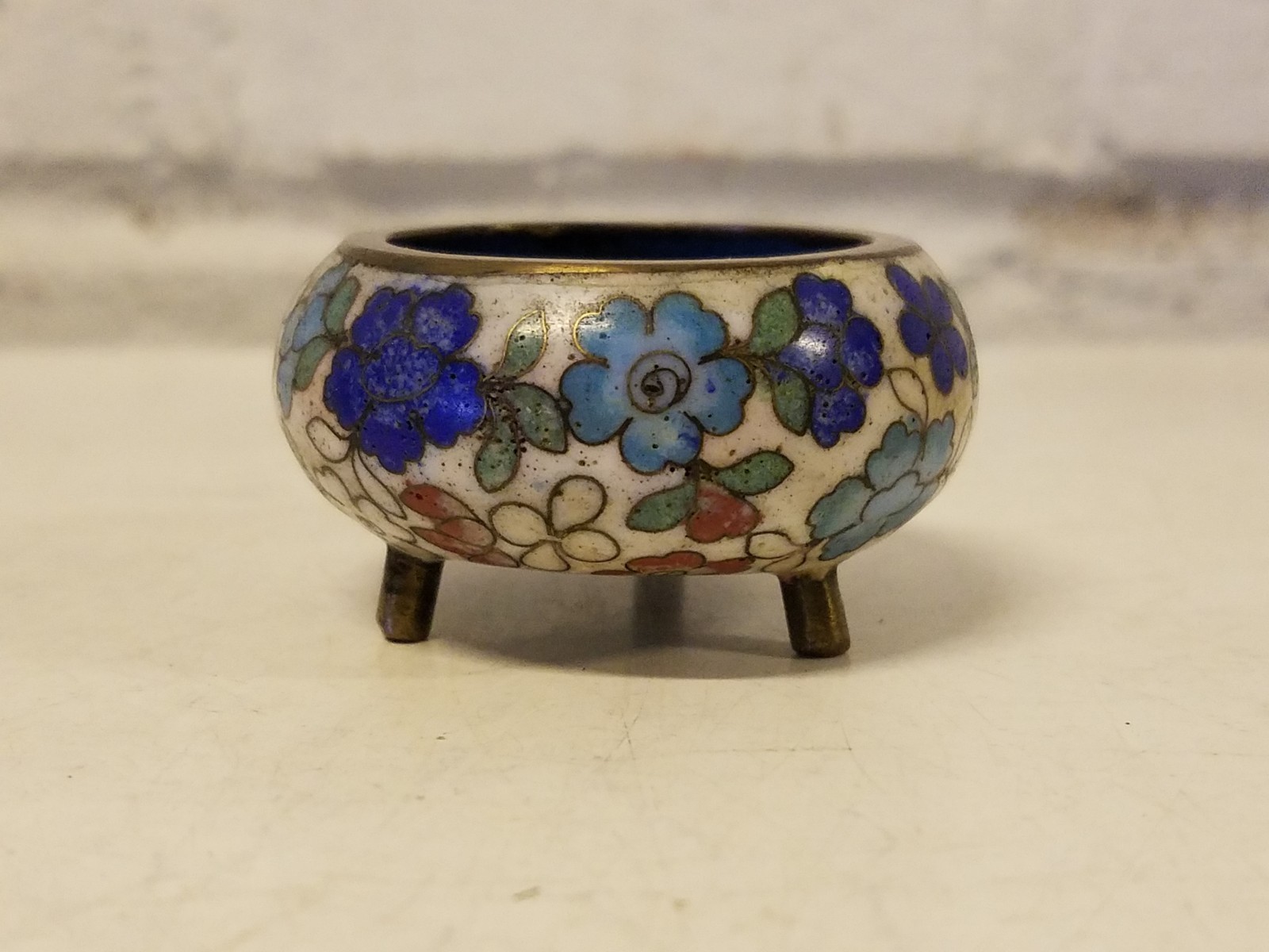 Antique Chinese Cloisonne Miniature Floral Decorated Incense Burner Censer