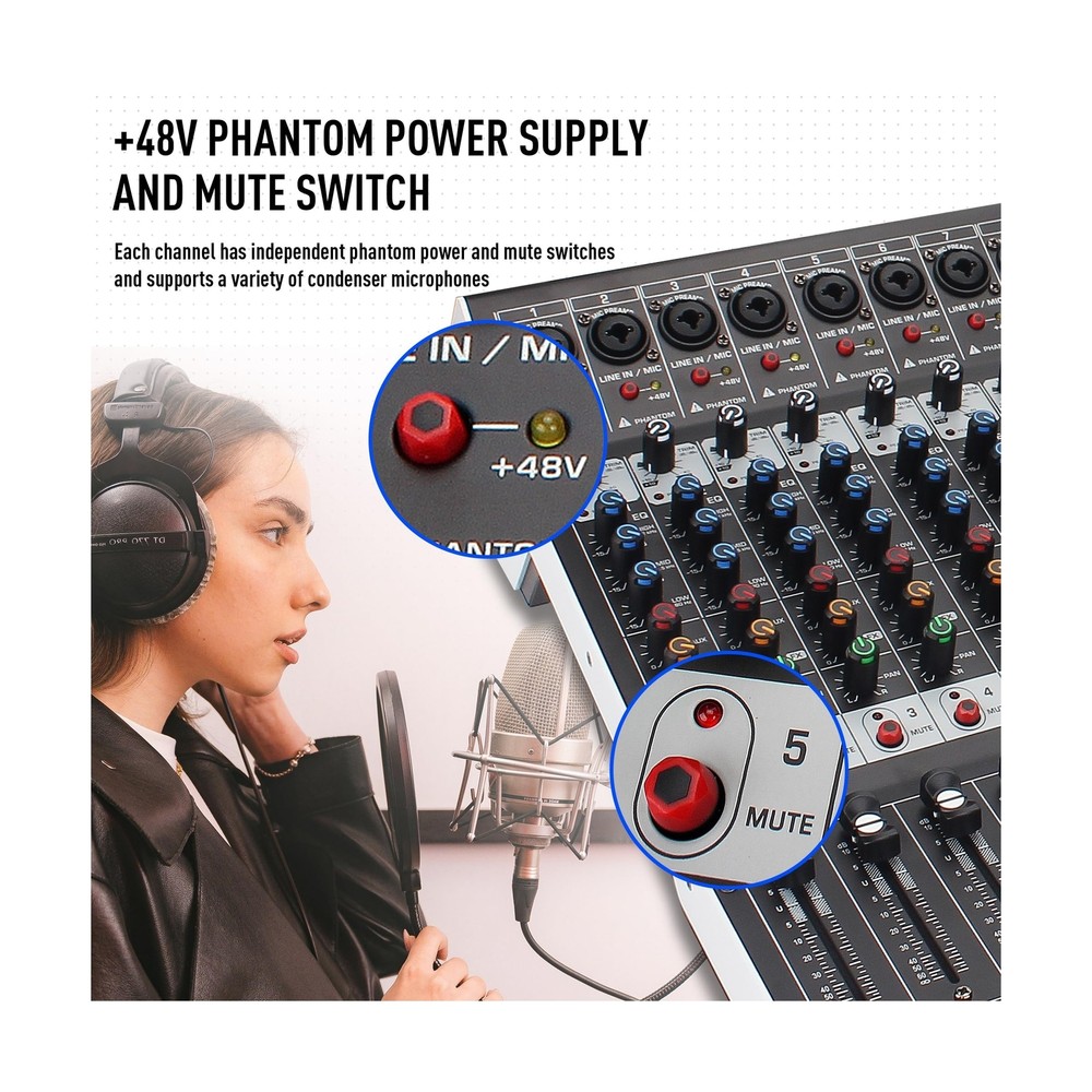 12-Channel Bluetooth Studio Audio Mixer 99 Bit DSP Digital Processor w/USB MP...