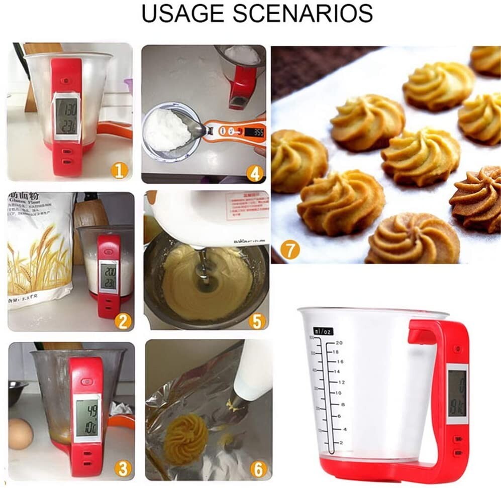 LCD Screen Multi-Functional Digital Kitchen Scale Measuring Cup 100-600ml 1000g