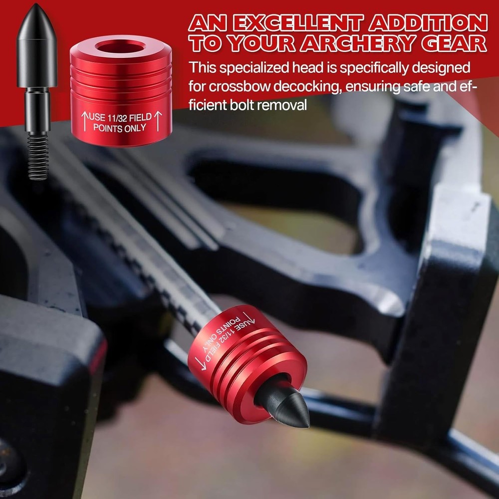 Compact Crossbow Bolt Decocking Head - 2 Pack with High Visibility Red Tips