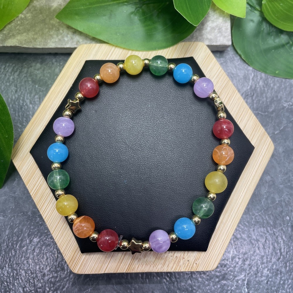 Handmade Bead Beaded Stackable 8” Plus Stretch Bracelet New Free Ship C1505