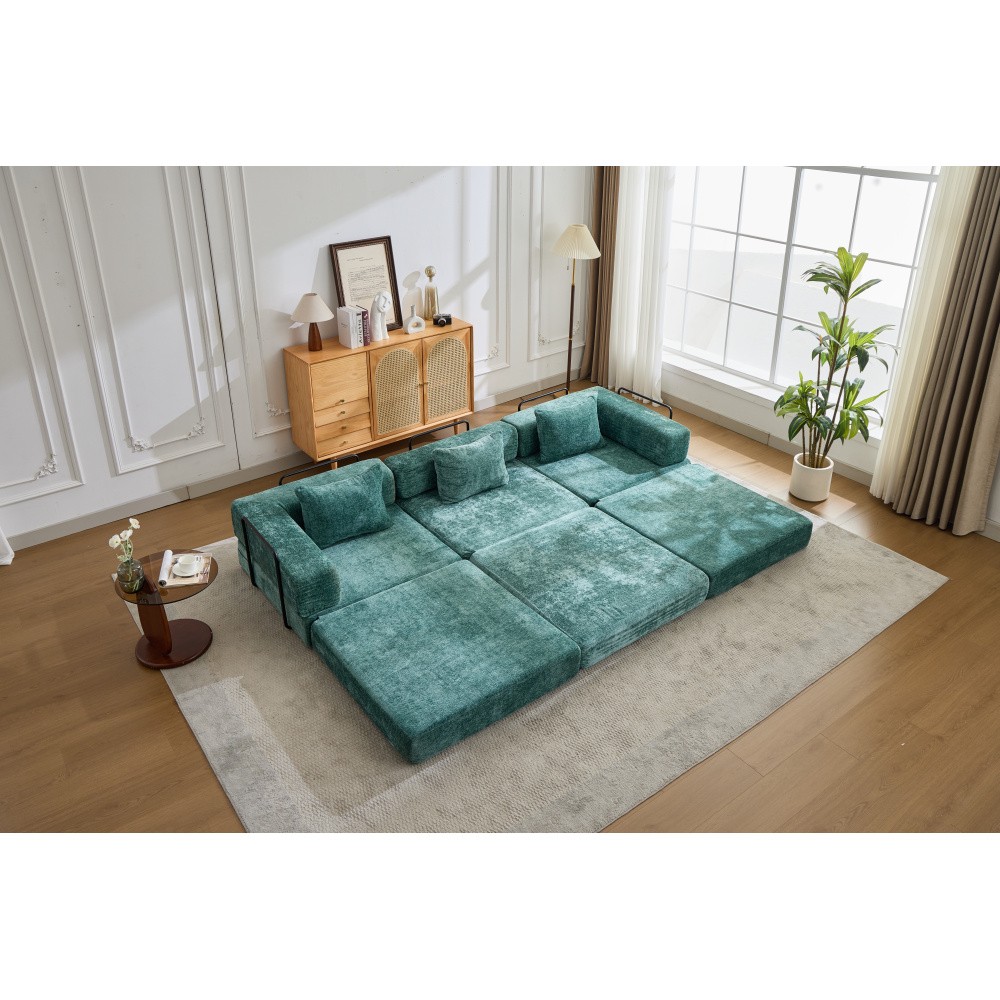 Convertible Floor Sofa Bed w/ Fixed Frame, Chenille Fabric, Dark Green