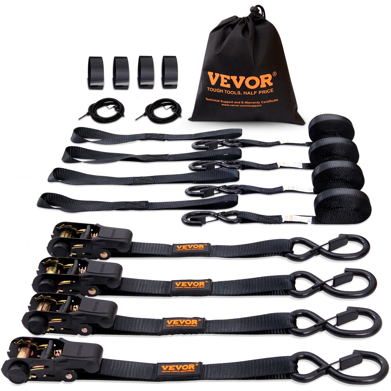 VEVOR 4 Pack Ratchet Tie Down Straps 2200 lbs 1"x15' Heavy Duty for Cargo
