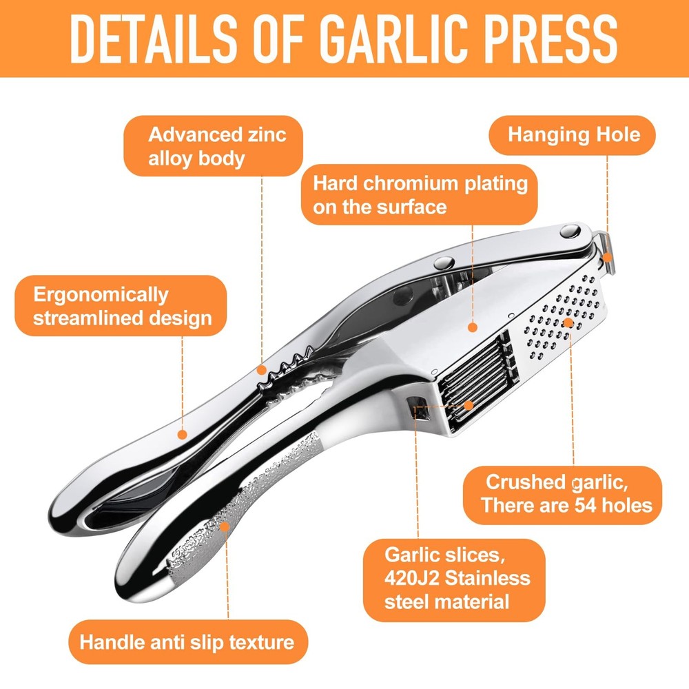 Garlic Press & Slicer 2-in-1 Mincer Crusher Kitchen Tool