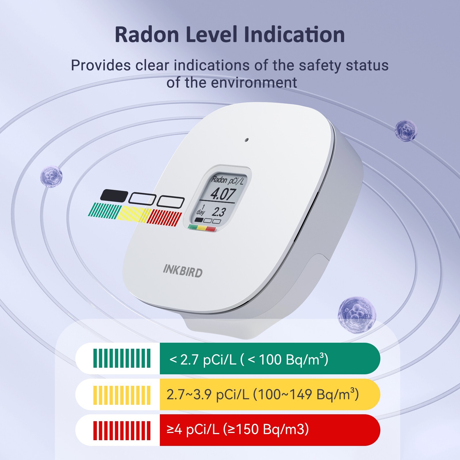 Smart Home Radon Detector Gas Meter Long/Short-term Monitoring Radon Level Test