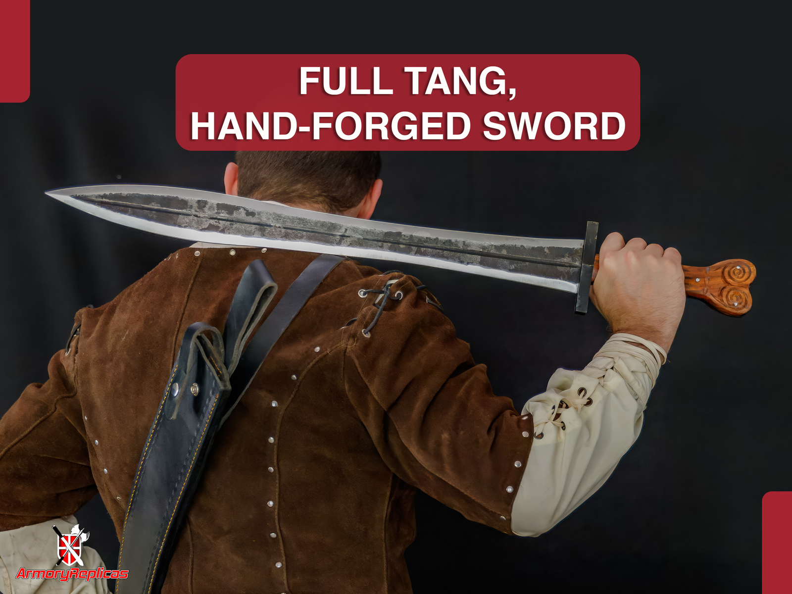 Authentic Greek Xiphos Sword Full Tang with Leather Sheath, for Collectors