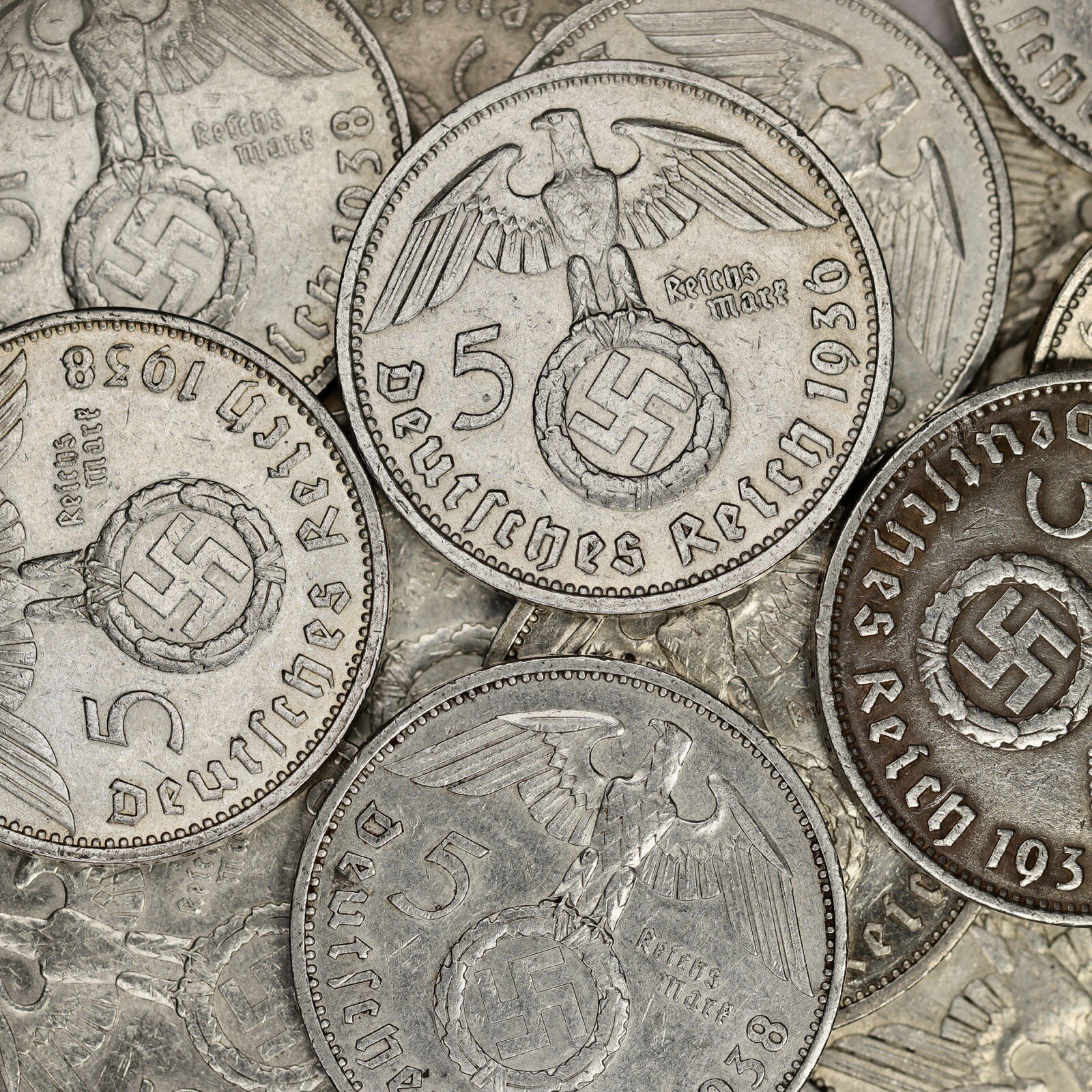 Third Reich WW2 German 5 Reichsmark Hindenburg Silver Coin