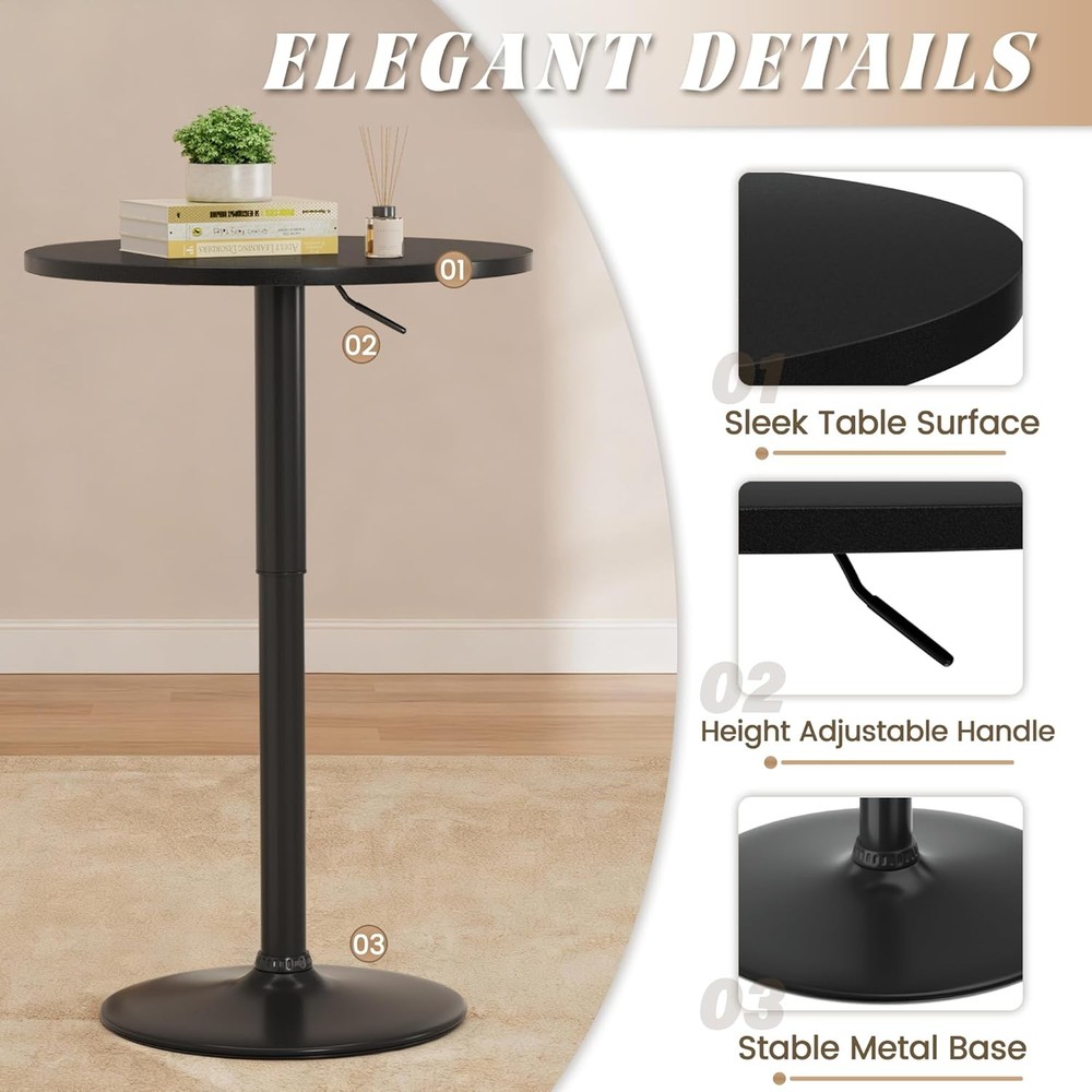 Round Bar Table Adjustable Height & 360° Swivel Pub Table Cooktail Table for Bar