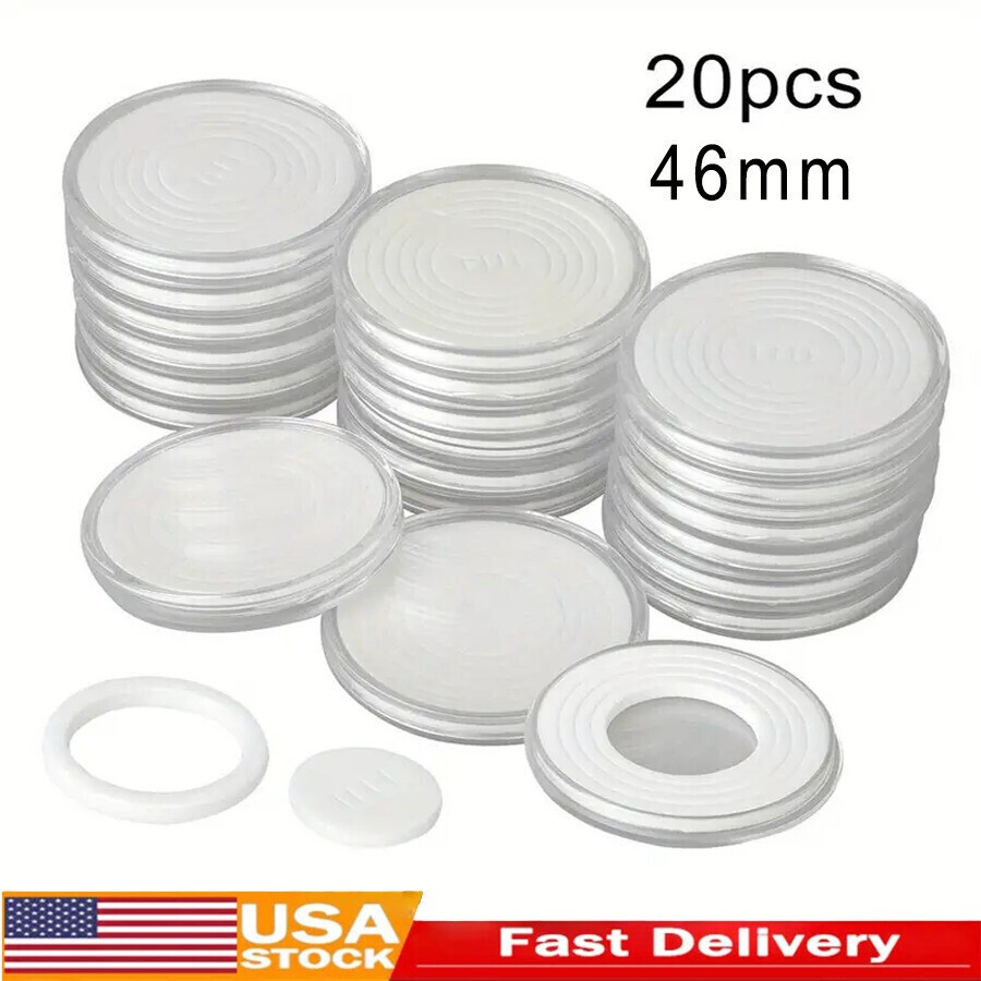 20Pcs 46MM Clear Round Coin Capsule Container Storage Box Holder Case Plastic