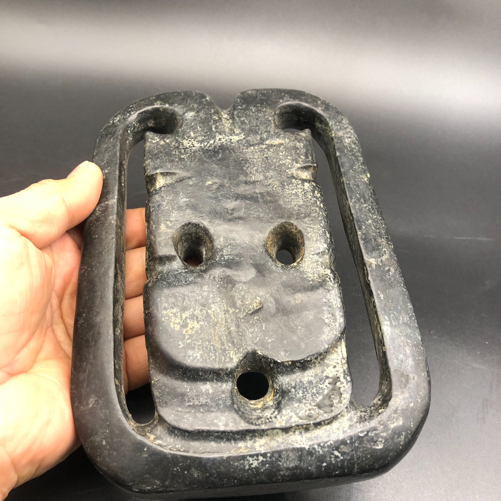 Old HongShan Culture Meteorite Jade Hand-Carved Sun God Helios Statue