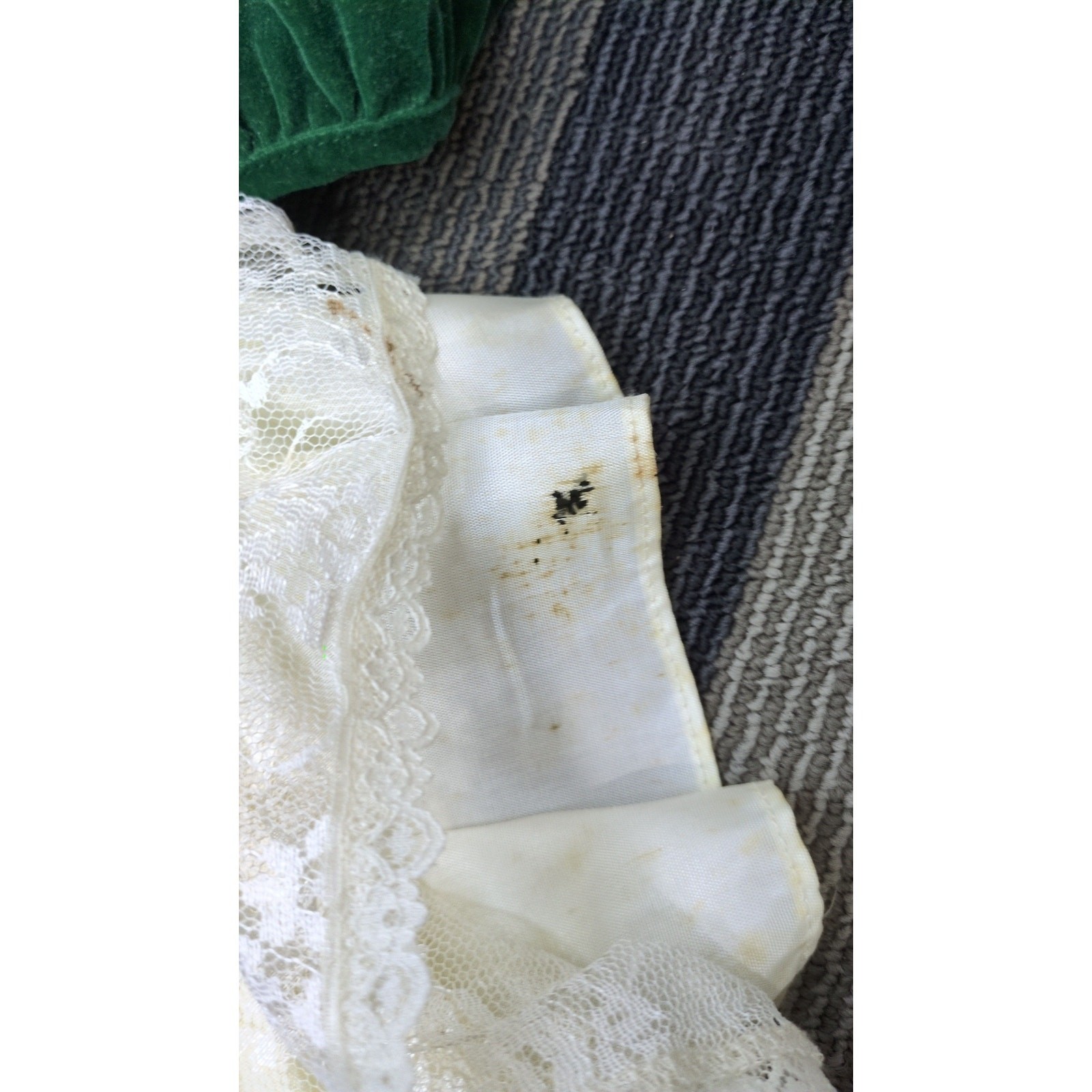 Vintage Retro Paper Tag Green Cream Lace Bow Velvour Short Sleeve Dress 4T