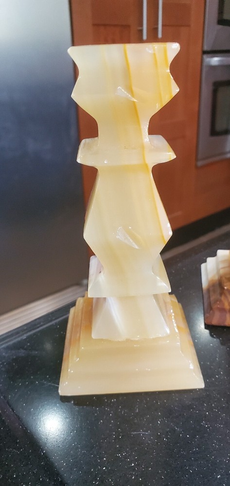 Pair Vintage Marble Stone Candlestick Holders Marble