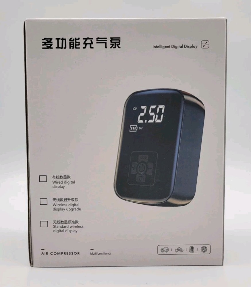 Wireless Rechargeable Black Intelligent Digital Display Portable Air Compressor
