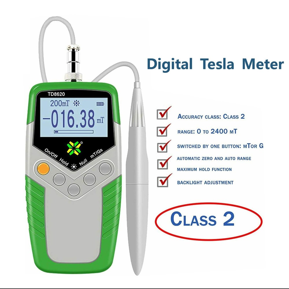 Handheld Tesla Meter Tester with Range 200mT/2000mT Resolution 10μT Accuracy ±2%