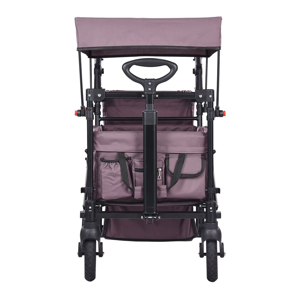 Wagon Stroller for 2 Kids, Push Pull Quad Collapsible Stroller with Adjustable H