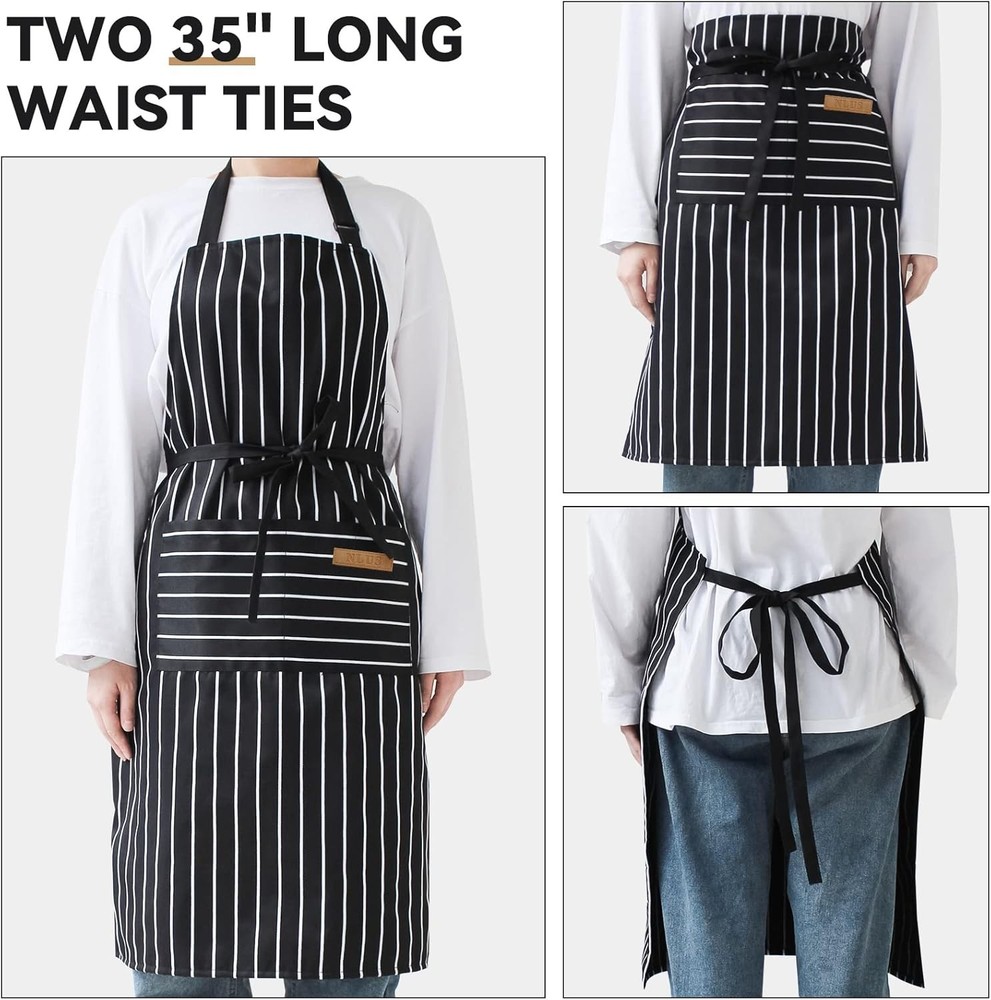 Elegant Striped Chef Aprons - 2 Pack Adjustable, Lightweight & Machine Washable