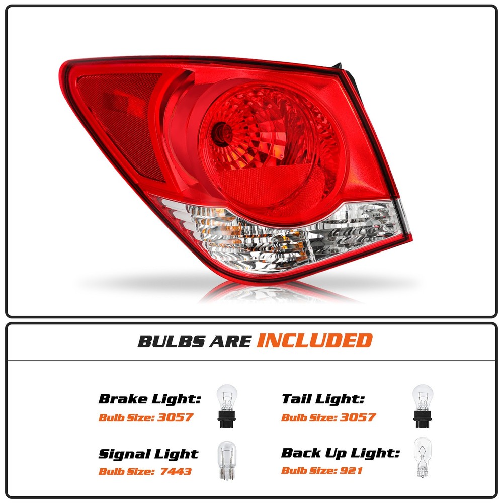 For 2011-2015 Chevy Cruze Outer Tail Light Driver Side Brake Lamp Replacement