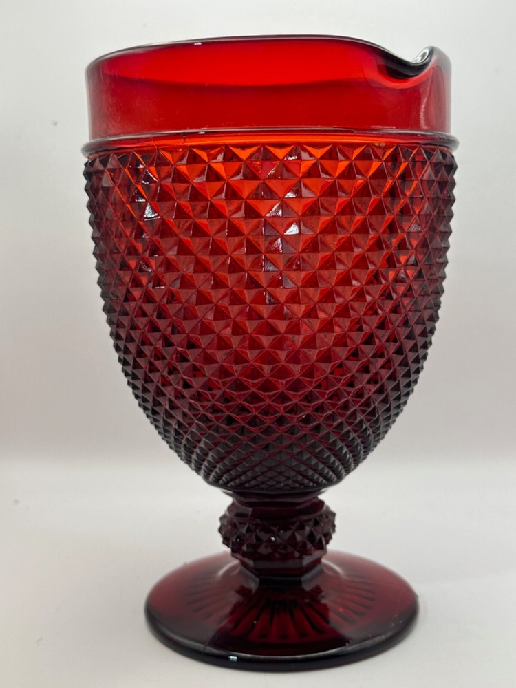 Vintage Barware Kitchen Ruby Red Diamond Point Pitcher MCM Deco Design