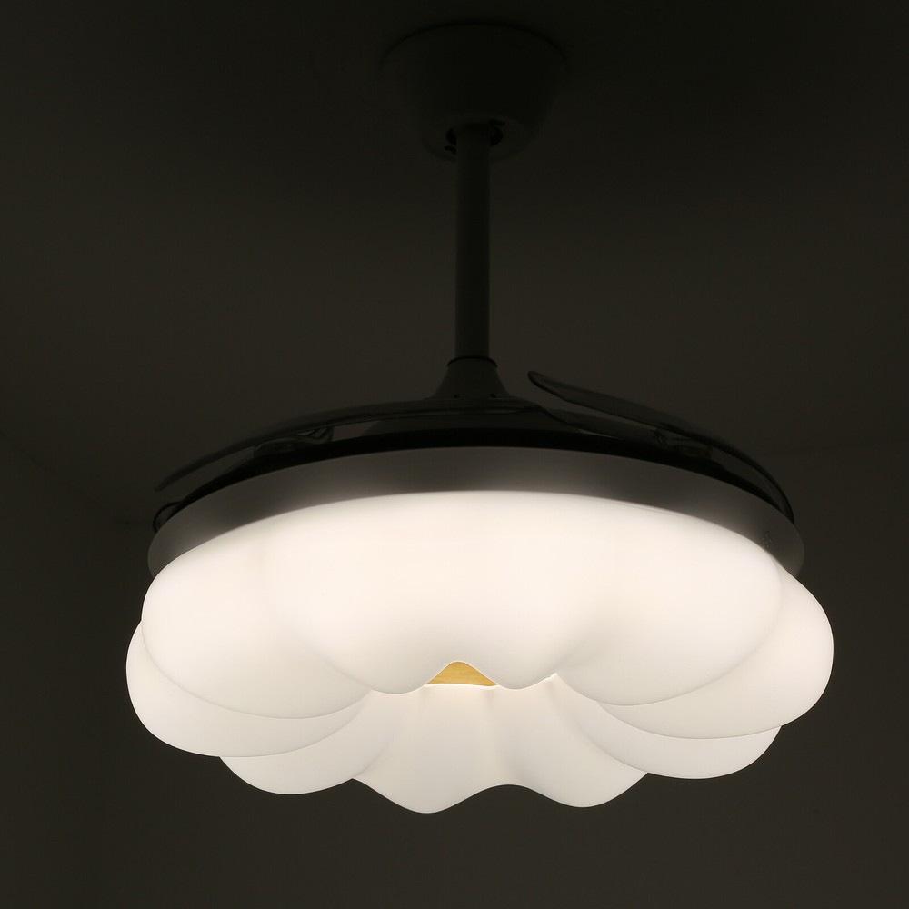 42In LED Arcs Cloud Shape 4 Blades Retractable Ceiling Fan Light+Remote Control