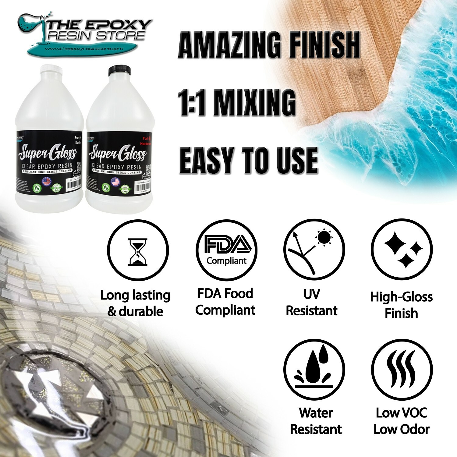 The epoxy resin Store - No yellowing, tabletops, crafts, counters - 1 Gallon Kit