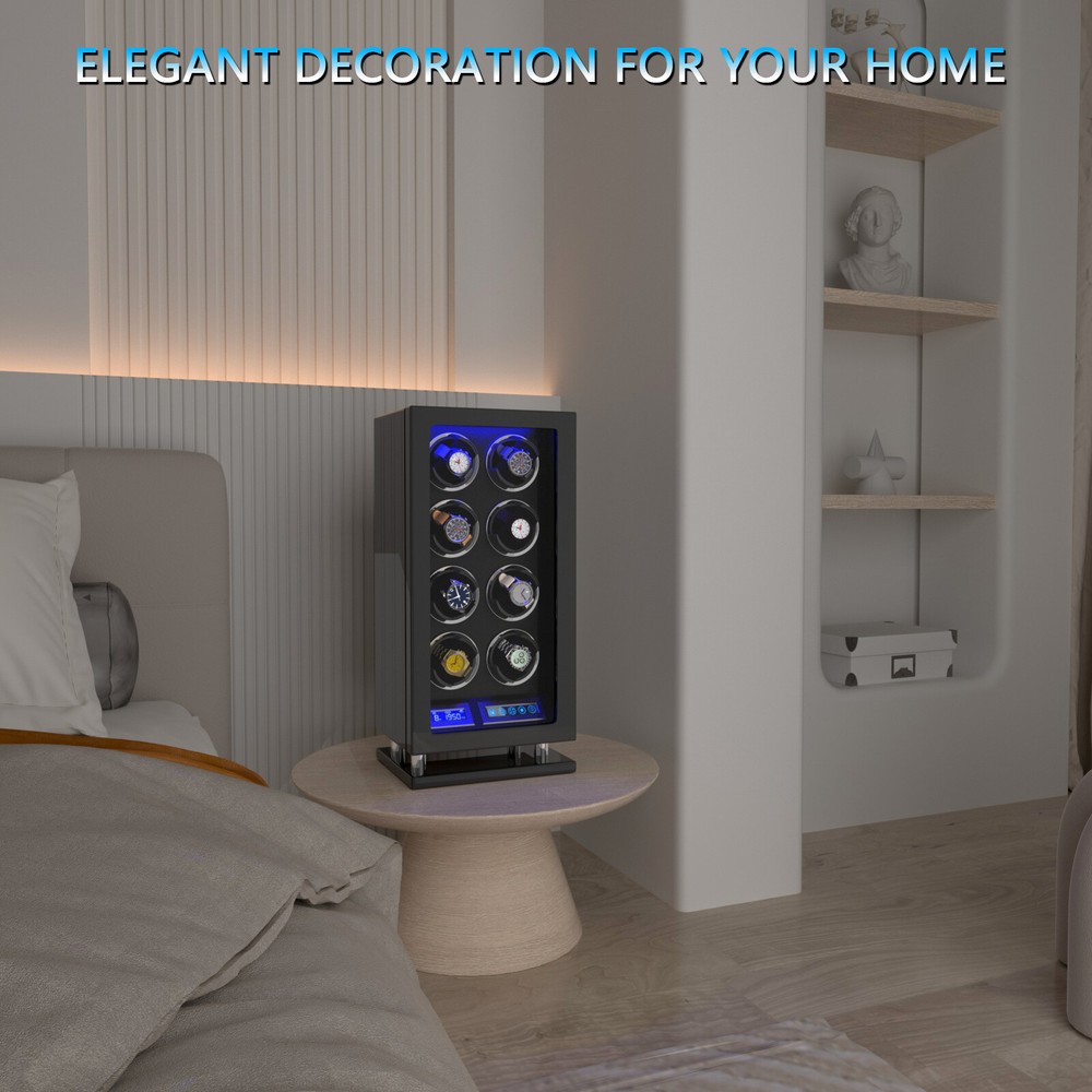 New Fingerprint LED Automatic 8 Watch Winder Box Display Case LCD Touch Screen
