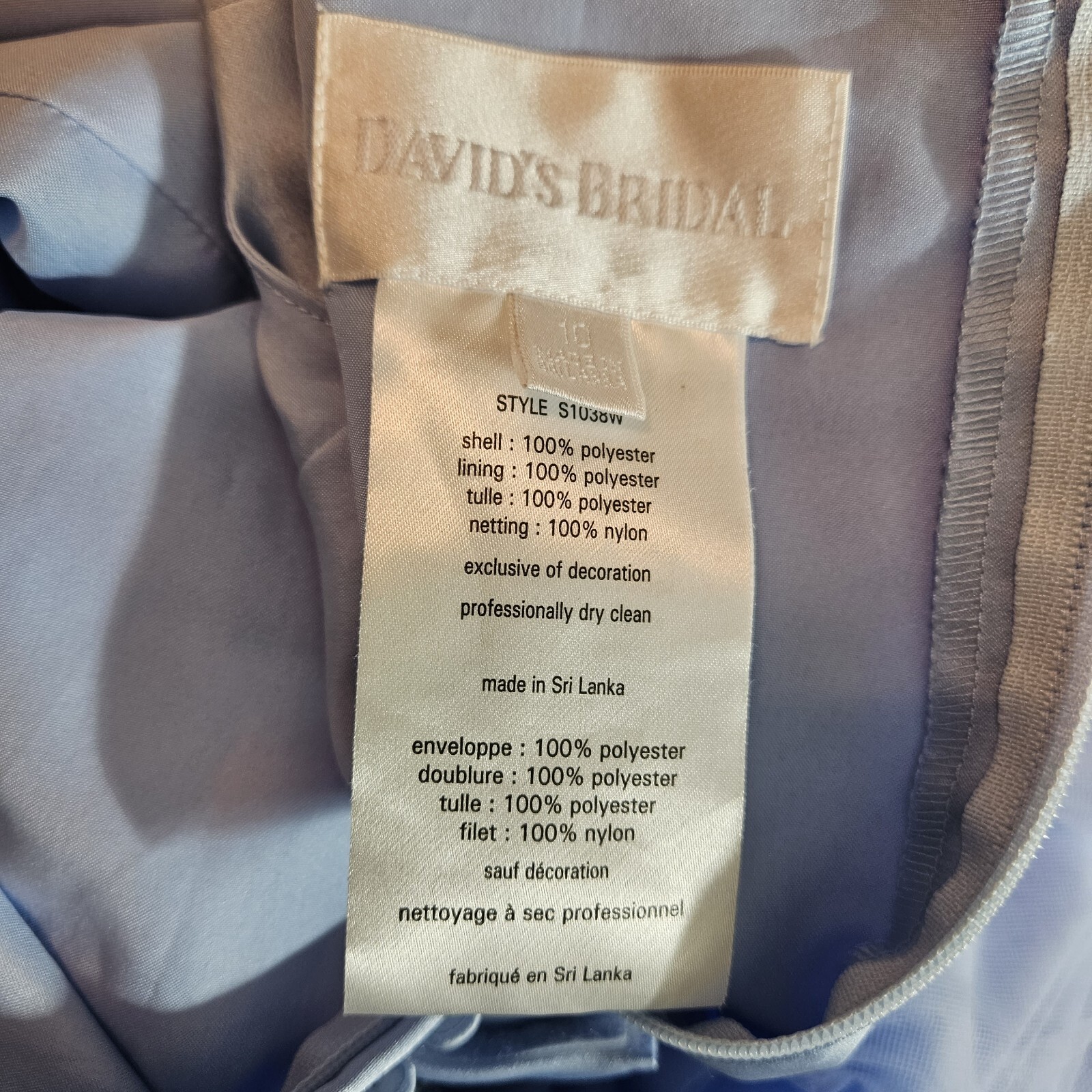 David’s Bridal Flower Girl Formal Dress Light Blue with Bow Youth Size 10 NEW