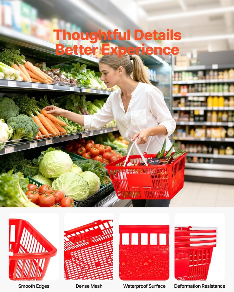 Shopping Baskets, 12 PCS, 21L Stackable PE Plastic Grocery Baskets with Handles,