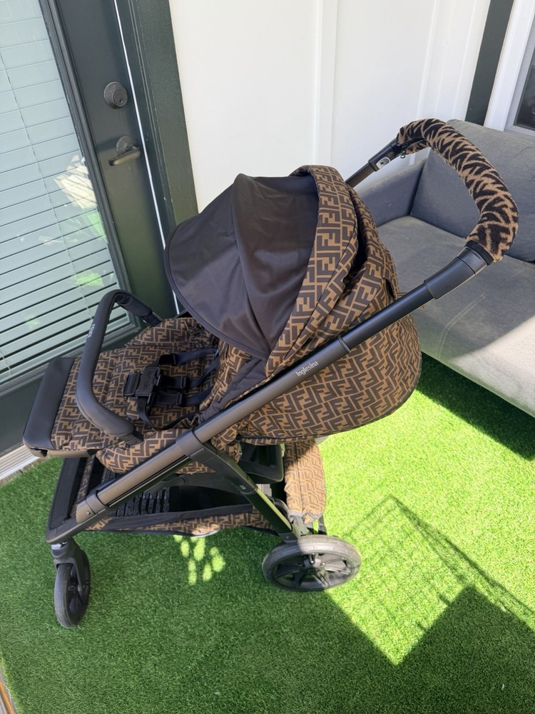 Fendi Brown Black Single Pushchair Stroller with Canopy Basket Harness