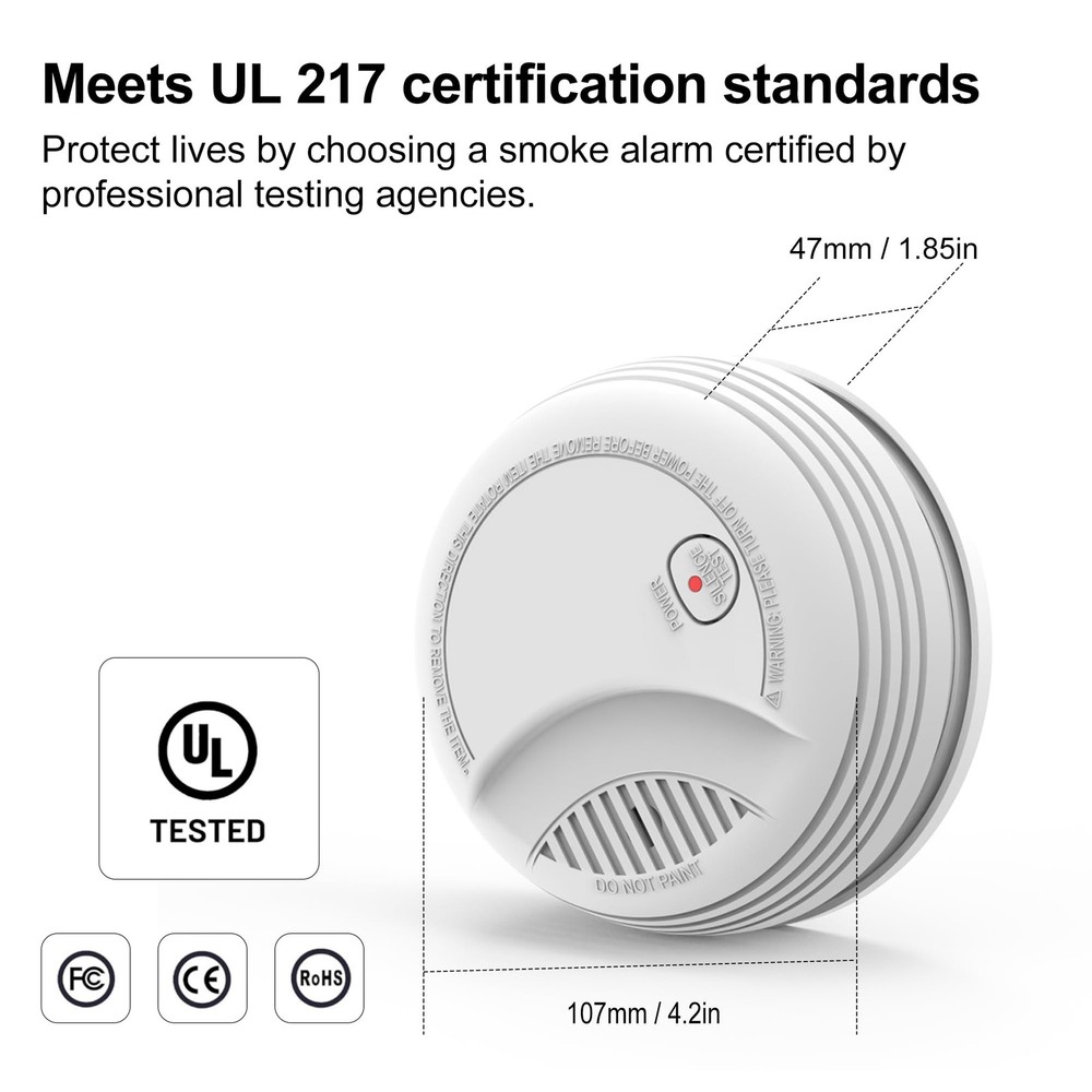 2 Pack Smoke Detector, Photoelectric Sensor Battery-powered 2 Pack, white