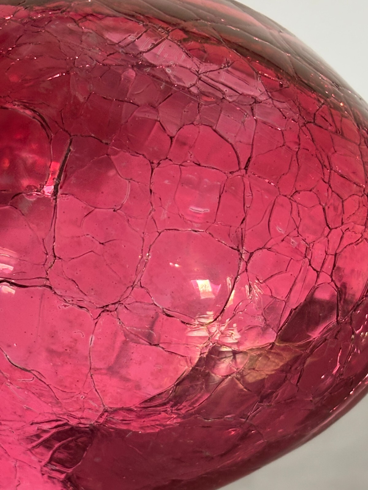 VTG Rainbow Ruffled Glass Crackle Decanter & Stopper Red Clear Rigaree Free Ship