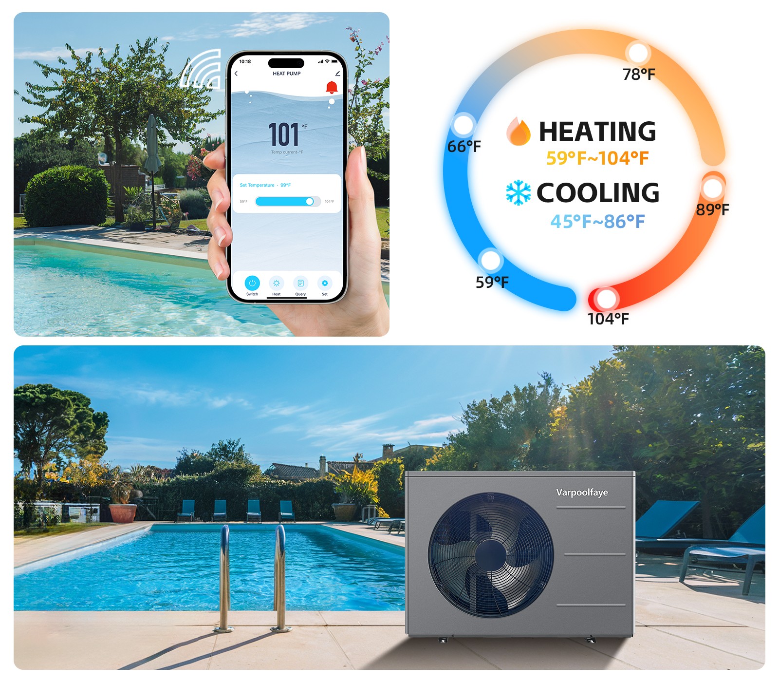 Varpoolfaye 240V Heat Pump Pool Heater for Above Ground Pool 40000BTU