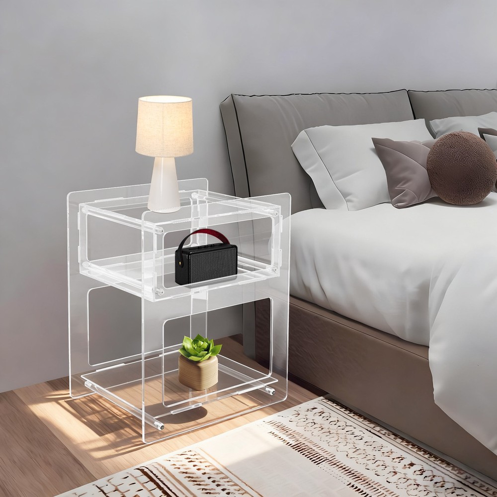 3-Tier Acrylic Side Table Acrylic Nightstand Elevated Bottom Preventing Damp