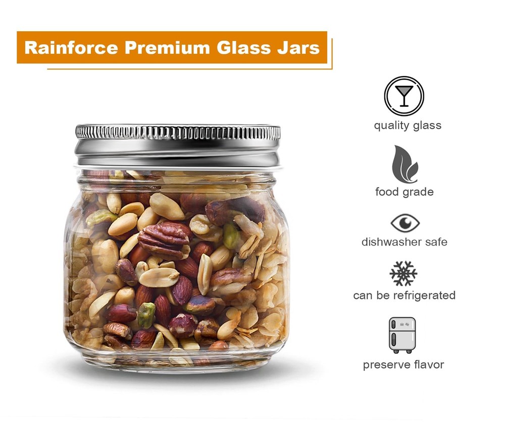 Mason Jars 8 oz 30 Pack- Small With Silver Lids 8oz-30pack,
