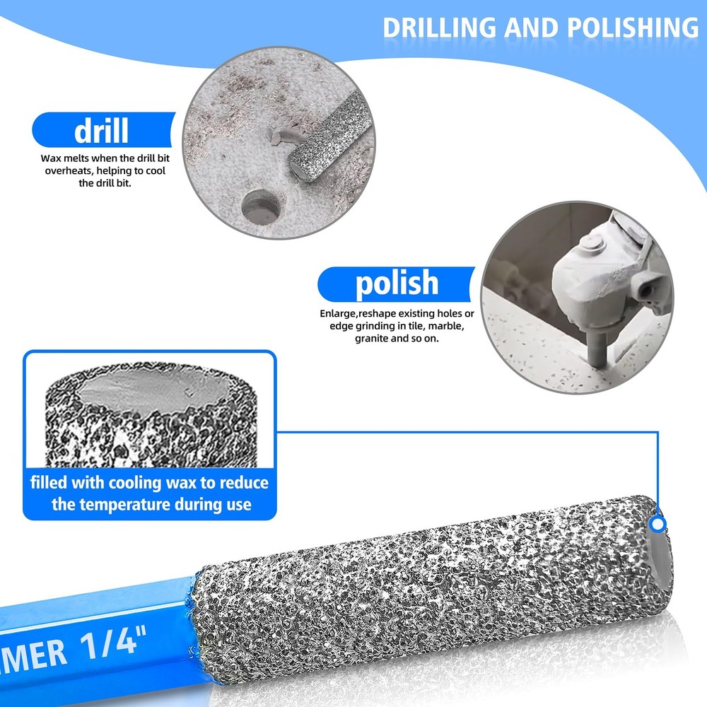 ZNXIMER Tile Drill Bits, 10pcs 1/4" Diamond Drill Bits for Ceramic Glass
