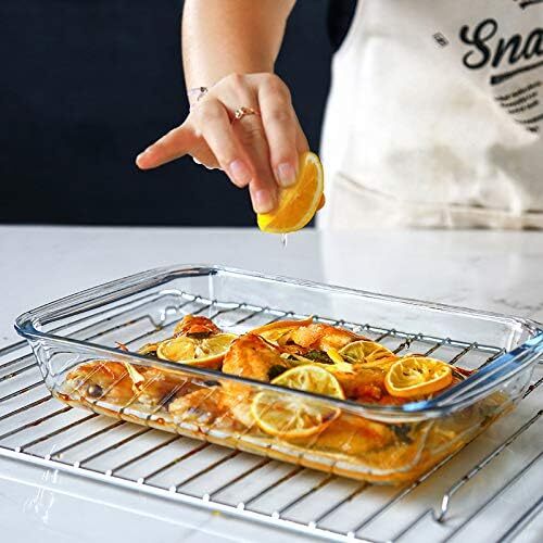 8 Piece DeepGlass Baking Pan Set, Rectangular Glass Baking Pan Set with Lid,Gray