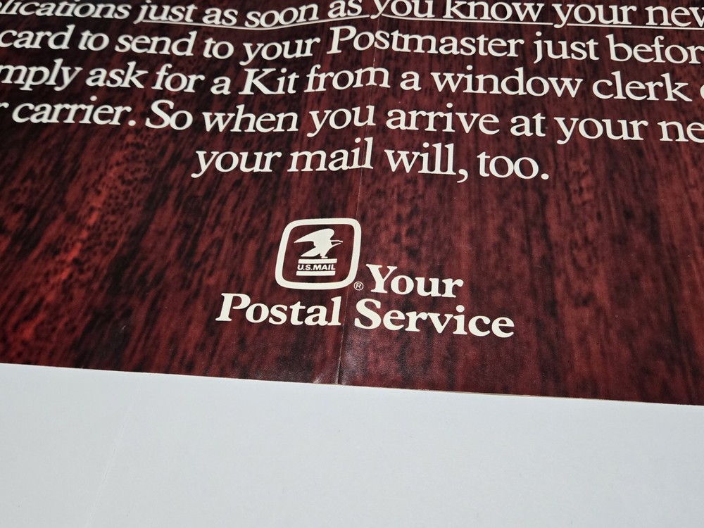 Vtg USPS Post Office: Moving Change of Address, Advertising Poster 1976 (30×40)