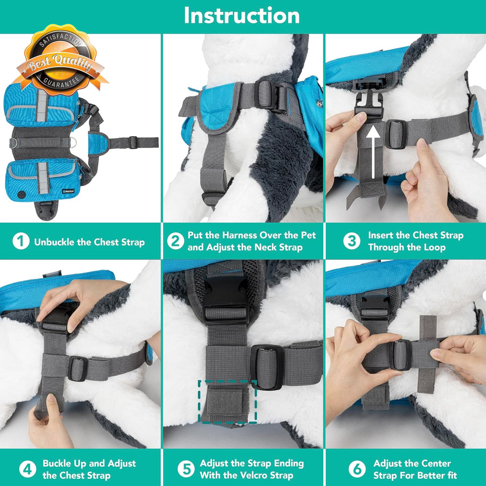 Dog Backpack Harness Medium Large Hiking Saddle Bag Pack Reflective