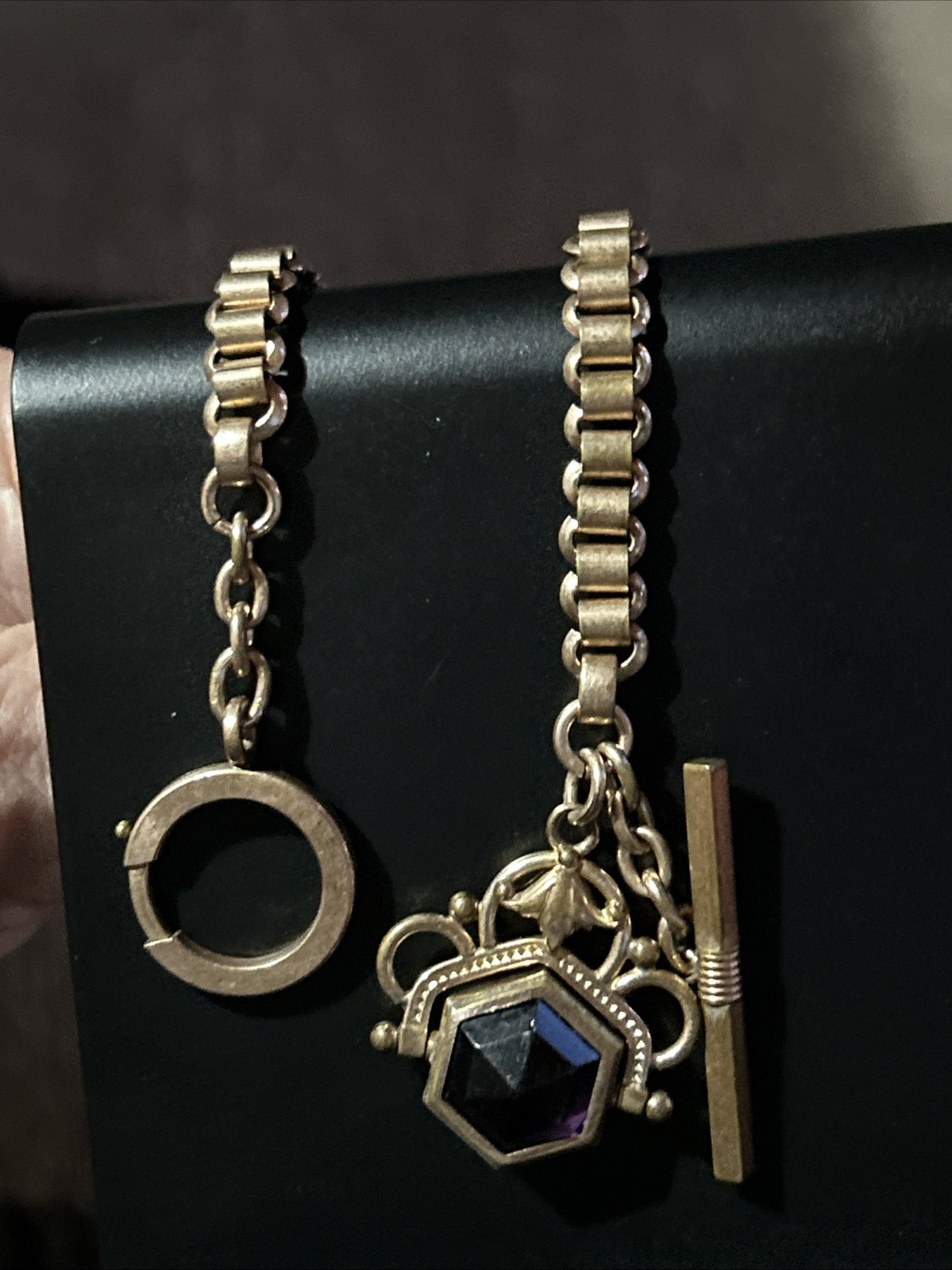 Victorian Rose Gold Fill Purple Watch Fob Spinner Book Link Chain Large Ring