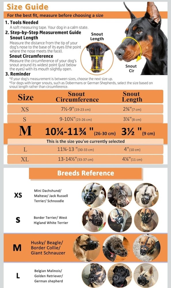 BARKLESS Dog Muzzle, Basket Muzzle for Biting, Chewing and Scavenging. Size: M