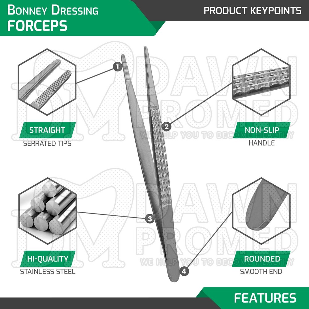 Bonney Dressing Forceps 7″ Serrated Tips General Surgery Orthopedic Instruments