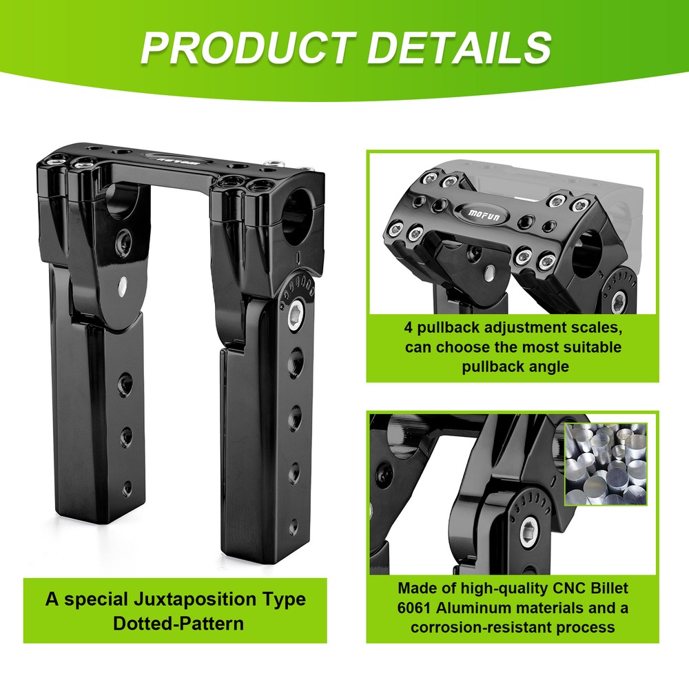 Rise 6" Black Pullback Handlebar Clamp Riser For Harley Road King Softail Dyna