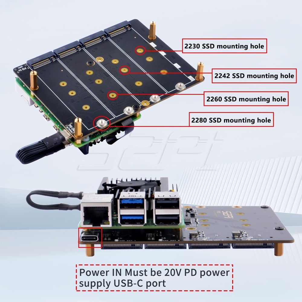 N16 Quad NVMe Expansion Adapter Board For Raspberry Pi 5