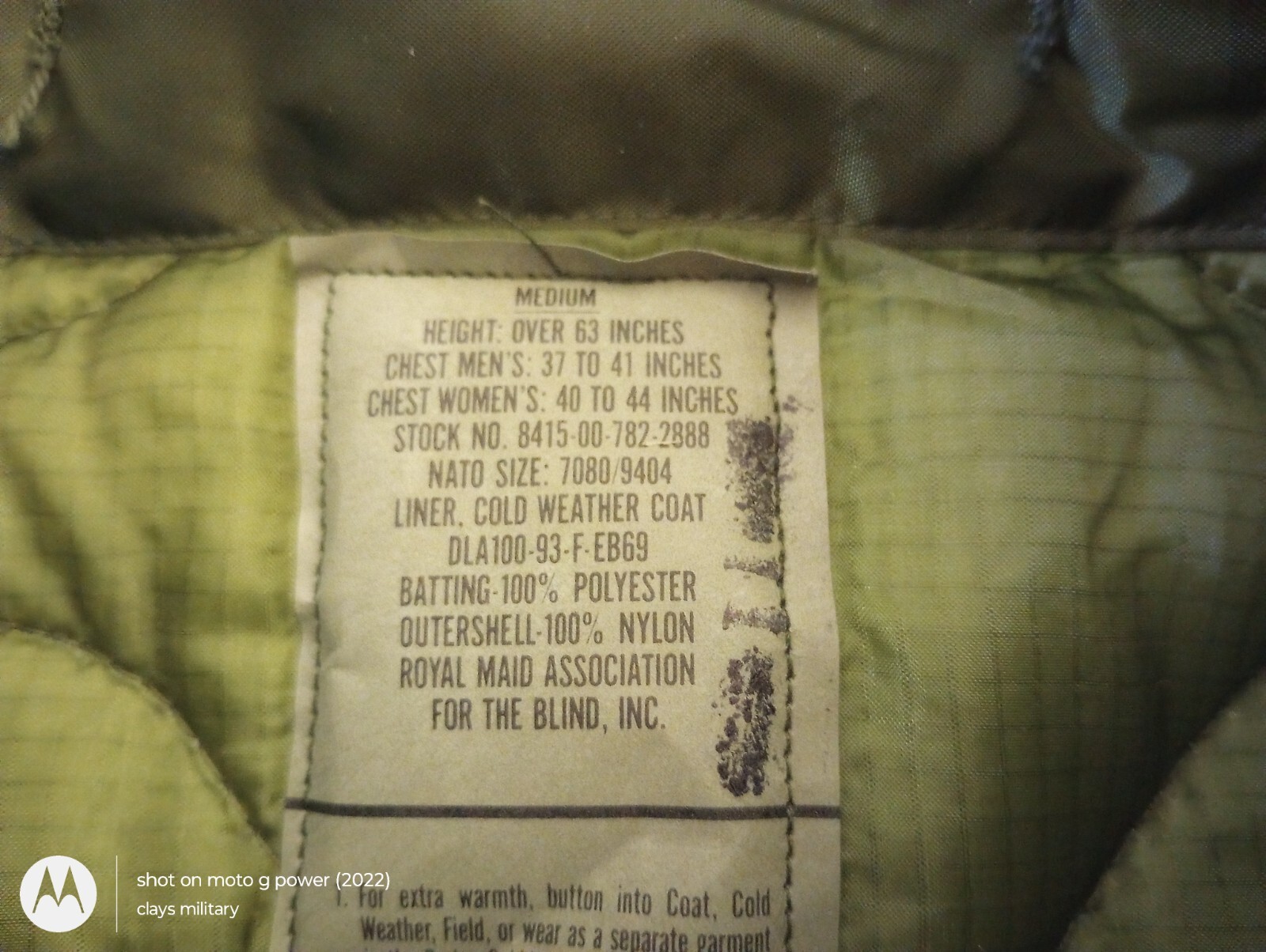 NEW MILITARY ISSUE M-65 FIELD JACKET LINER QUILTED COAT LINER MEDIUM USA MADE