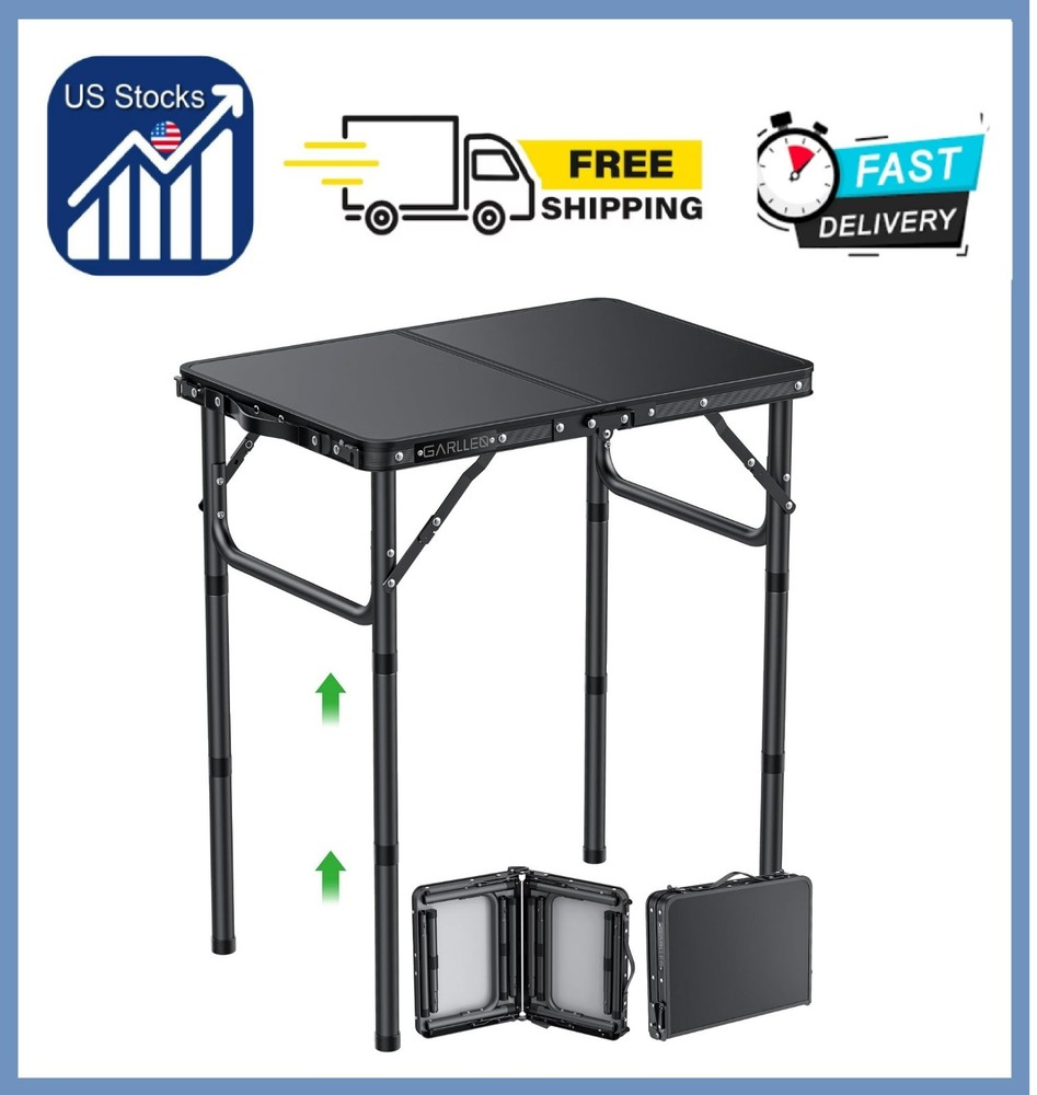 2ft Folding Camping Table, 3 Adjustable Height Lightweight Folded Picnic Table