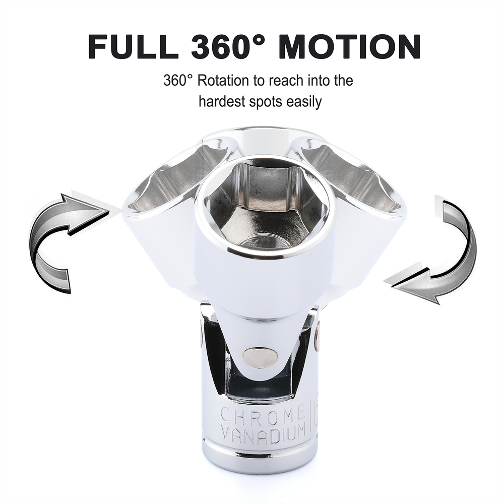 3/8" Drive Universal Joint Socket Set 10 Pcs Flex Socket Set 6Point Cr-V 10-19mm