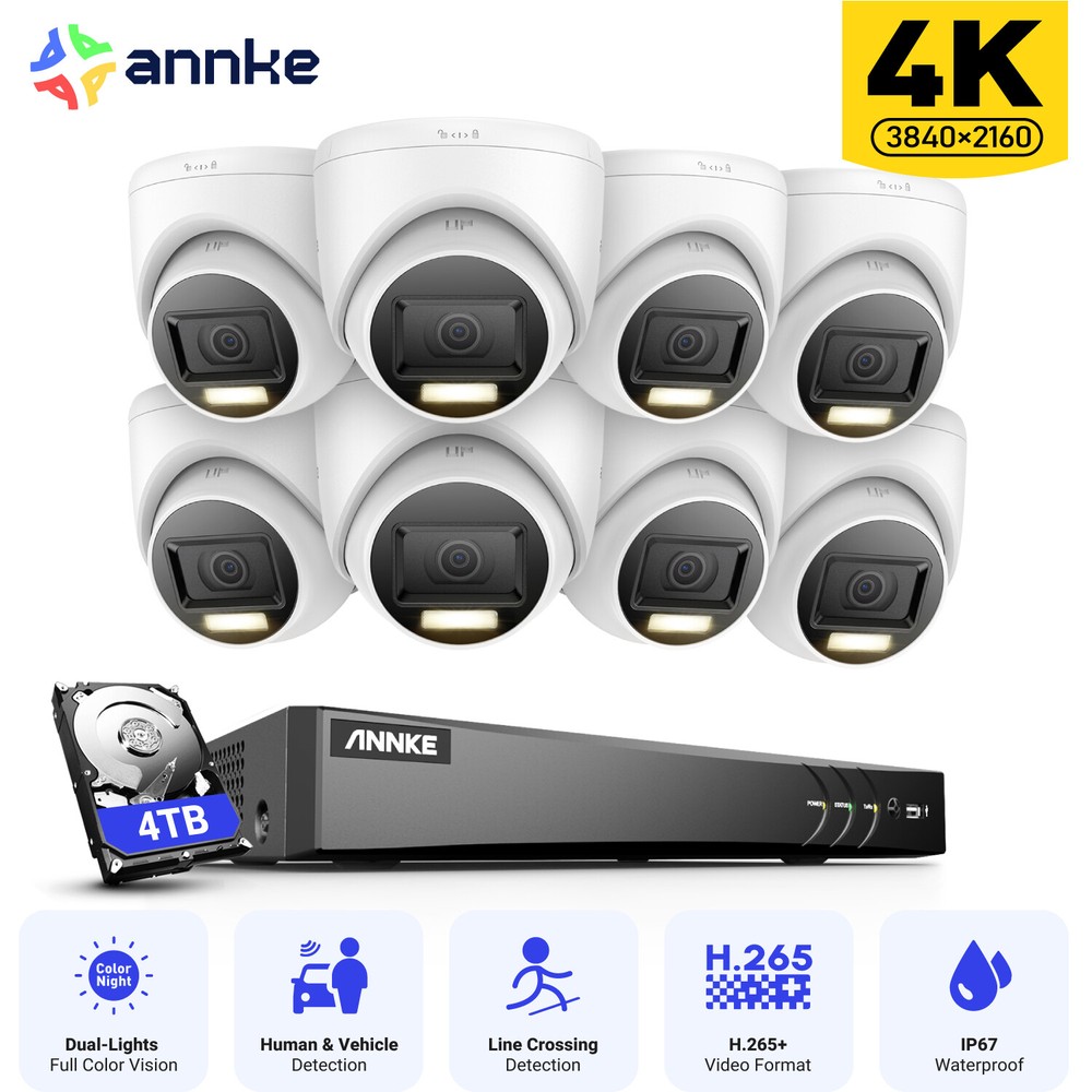 ANNKE 8CH DVR 4K Color Night Security Camera System Outdoor Human Detection IP67