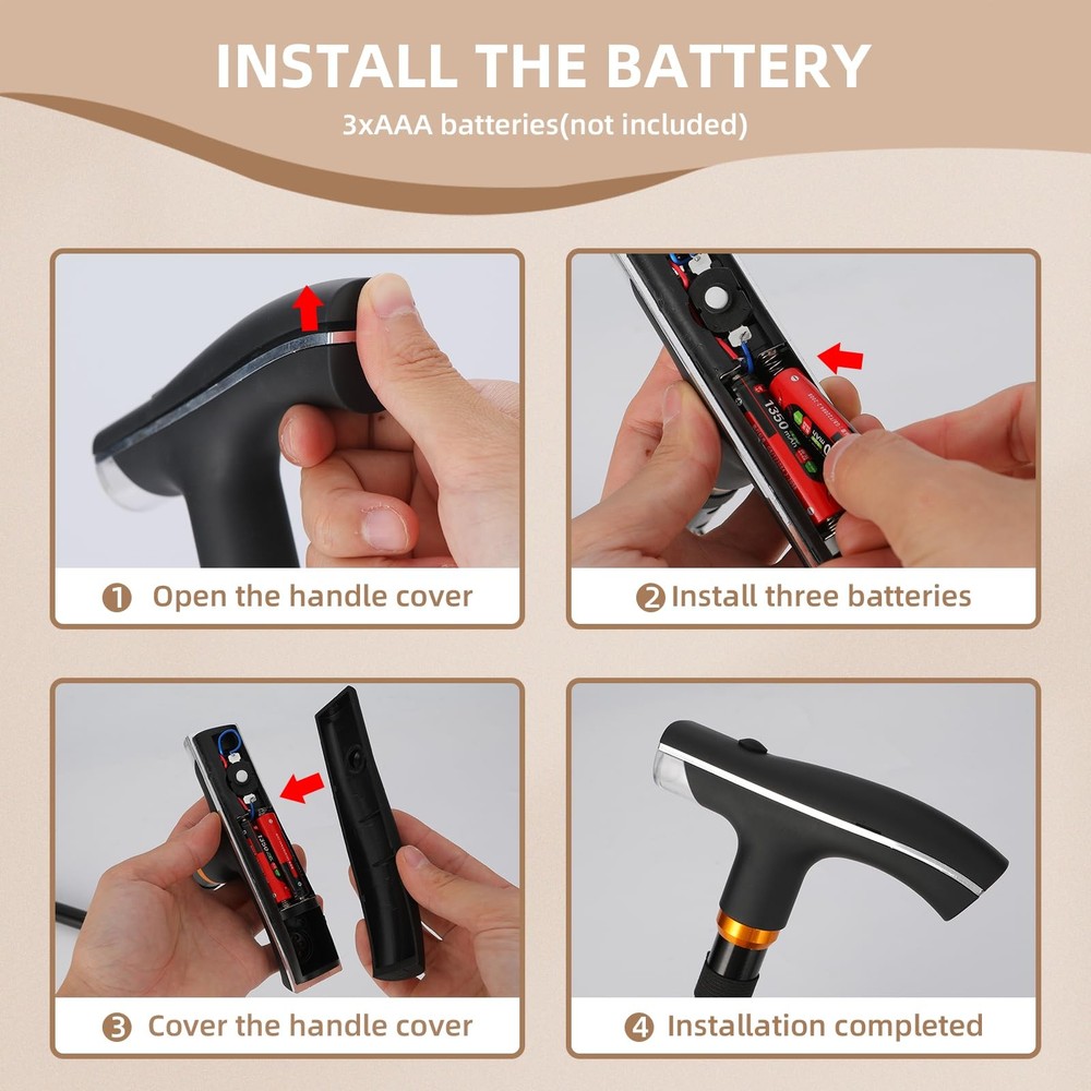 Walking Cane with Light - Foldable, Adjustable, Collapsible, Standing Cane, P...