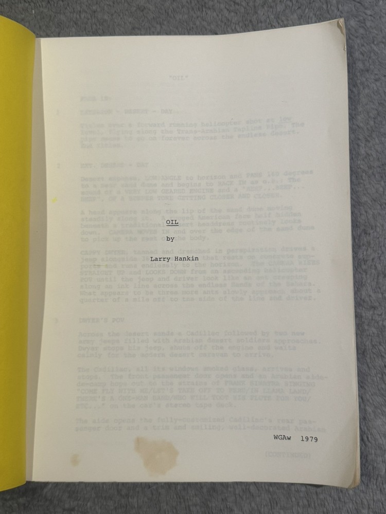 1979 "OIL" by Larry Hankin SCRIPT SCREENPLAY