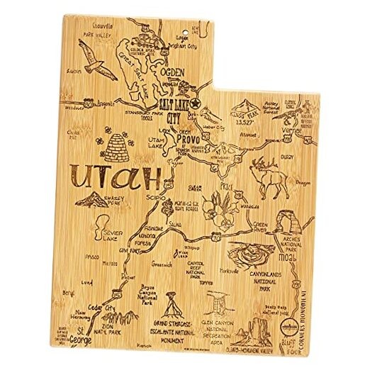 Destination Utah State Shaped Serving and Cutting Board, Includes Hang Tie